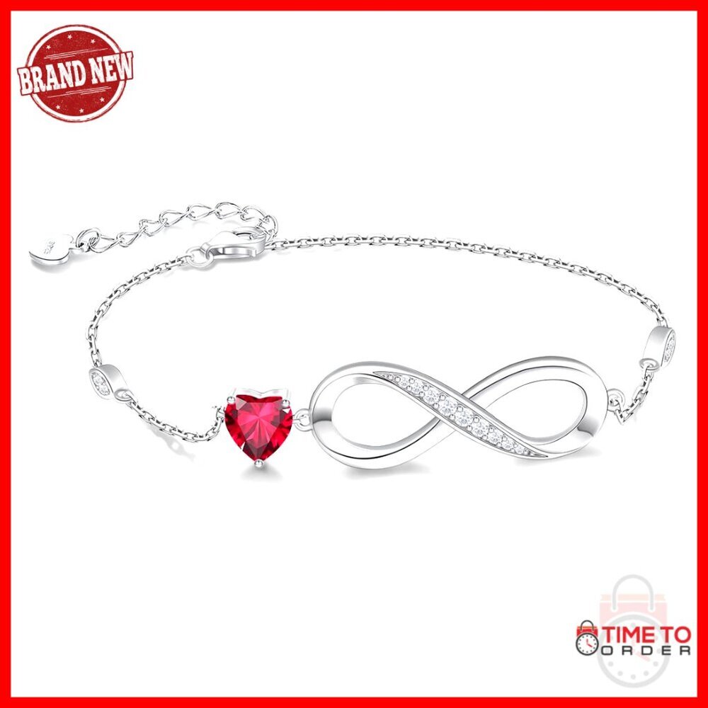 925 Sterling Silver Infinity Heart Charm Bracelet Adjustable Link Chain